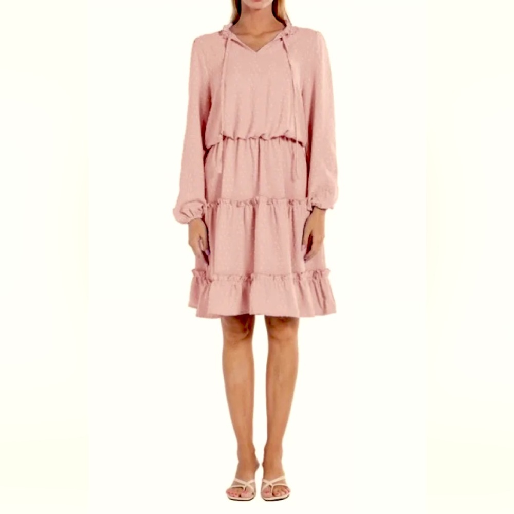 Atelier boutique Pink Tiered Midi Long sleeve dress